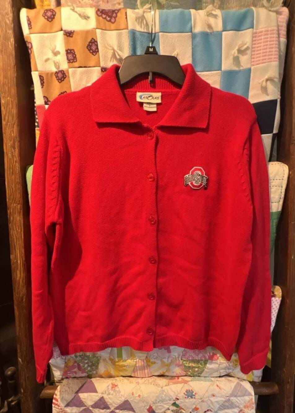 Las Olas Ohio State University OSU Red Button-Front Cardigan Sweater